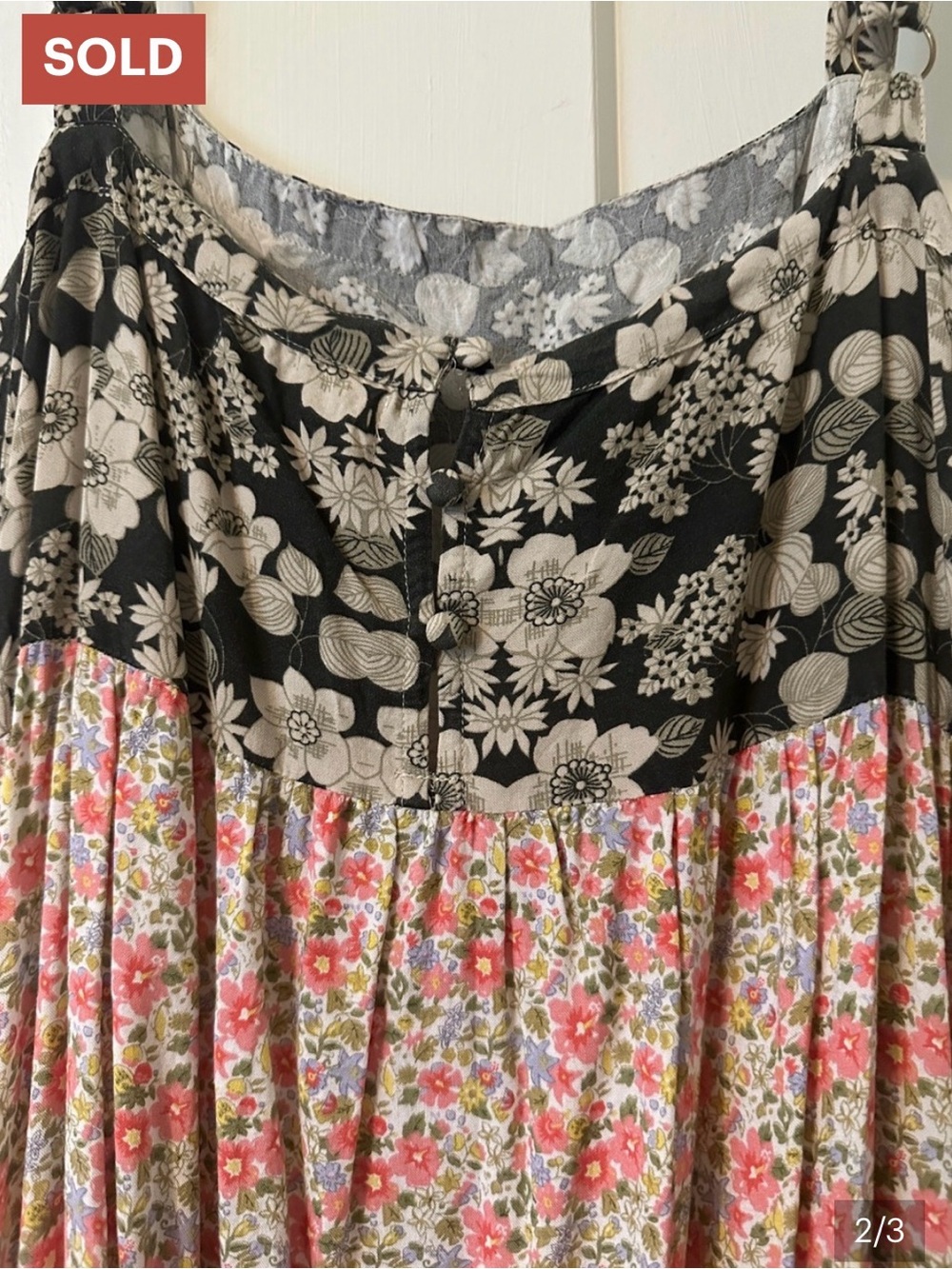 Natural Life XL Boho Mixed Floral Patchwork Flowy Midi Dress - Picture 3 of 4